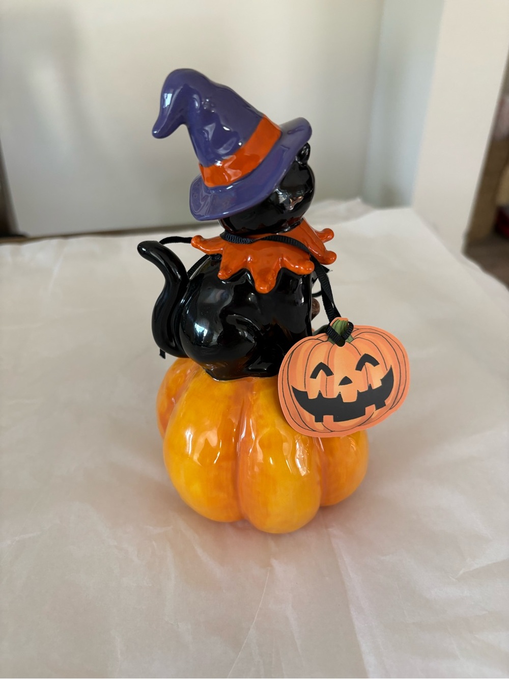 Blue Sky Halloween Black Cat Witch Jack O Lantern Pumpkin Figurine 8" Decor New - Picture 6 of 11